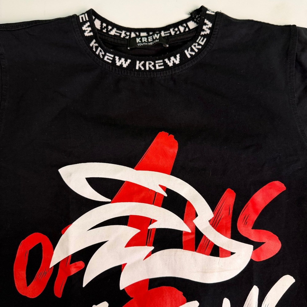KREW DISTRICT Youth‎ Medium Black Graphic T Shirt Wolf Design